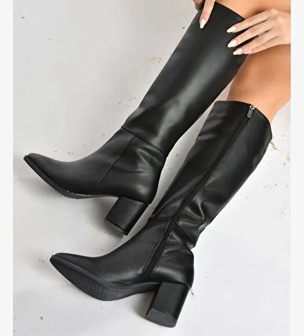 Siyah Kalın Topuklu Kadın Çizme L251081609 - Görsel 1