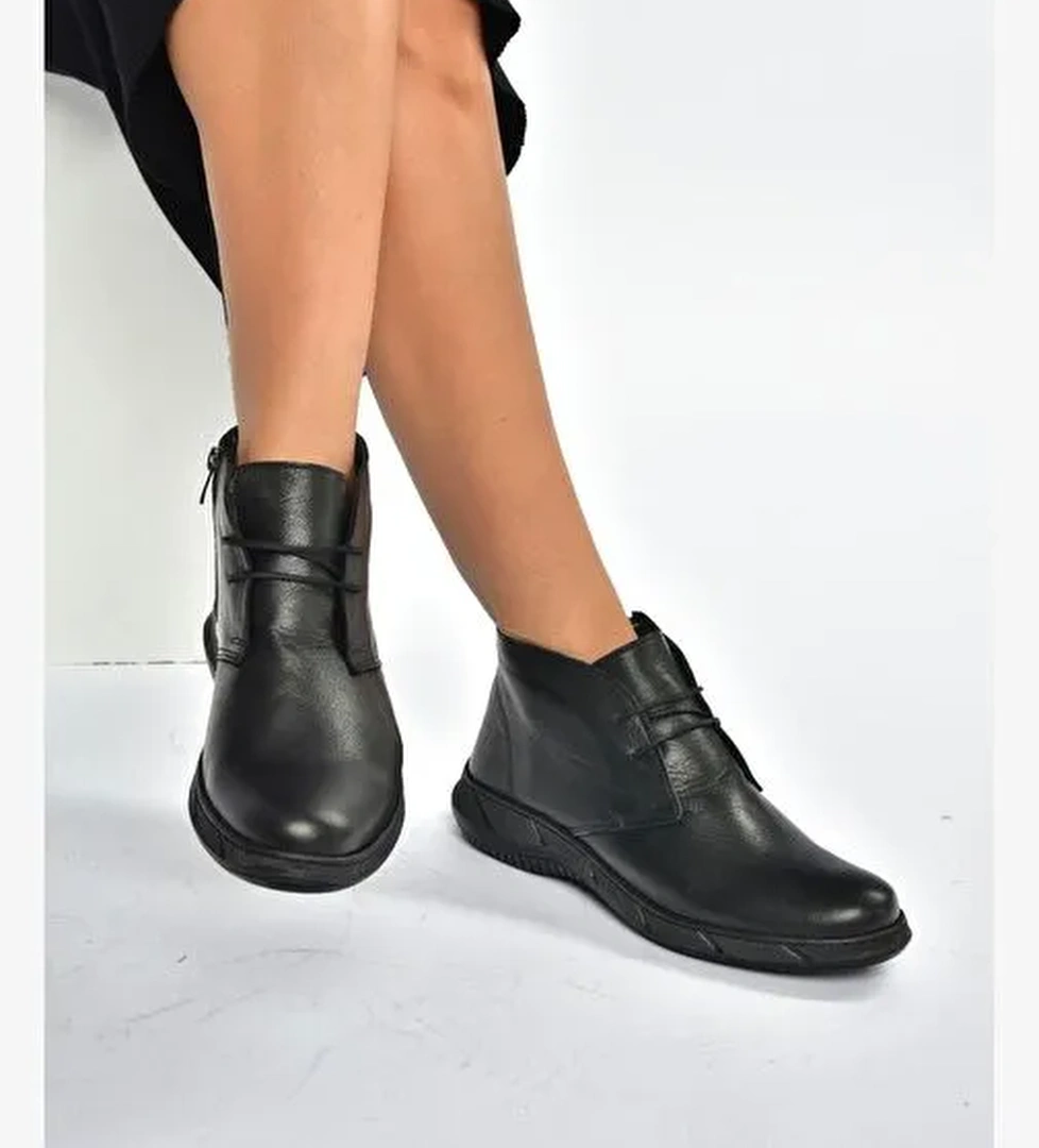 V398553603 Siyah Hakiki Deri Kadın Bot - Görsel 1
