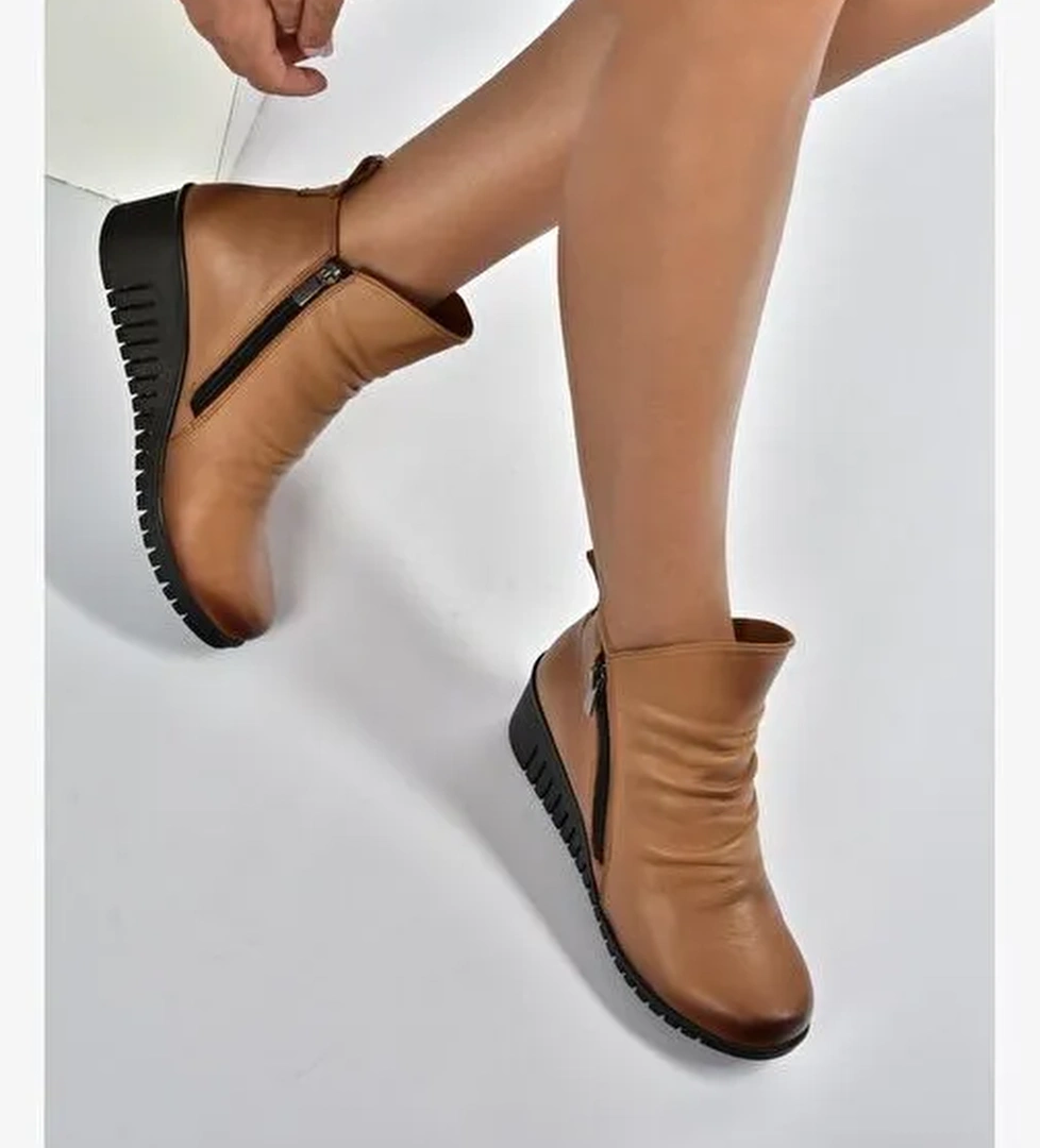 V324200303 Taba Hakiki Deri Dolgu Tabanlı Kadın Bot - Görsel 1