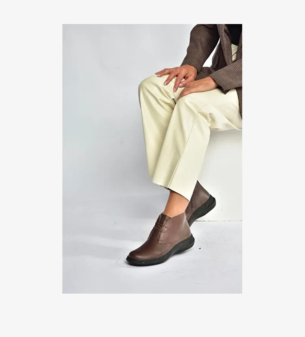 V398553603 Kahverengi Hakiki Deri Kadın Bot - Görsel 1