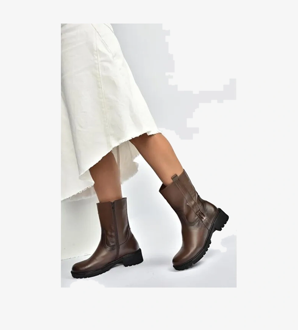 V654070603 Kahverengi Hakiki Deri Kadın Bot - Görsel 1