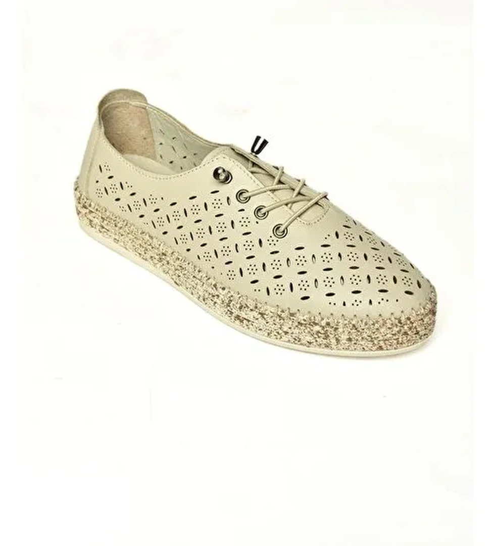 U555100103 Bej Hakiki Deri Günlük Kadın Ayakkabı - Görsel 1