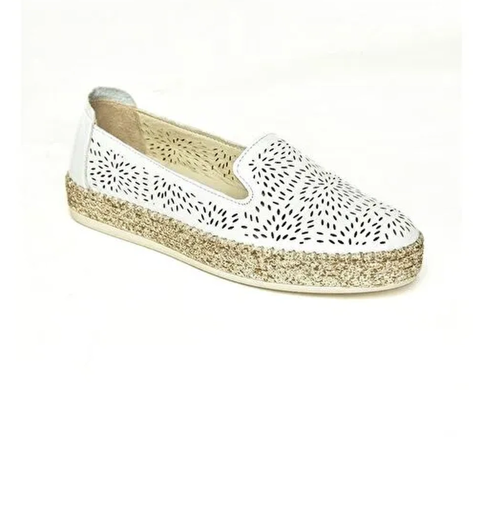 U555200103 Beyaz Hakiki Deri Kadın Günlük Ayakkabı - Görsel 1