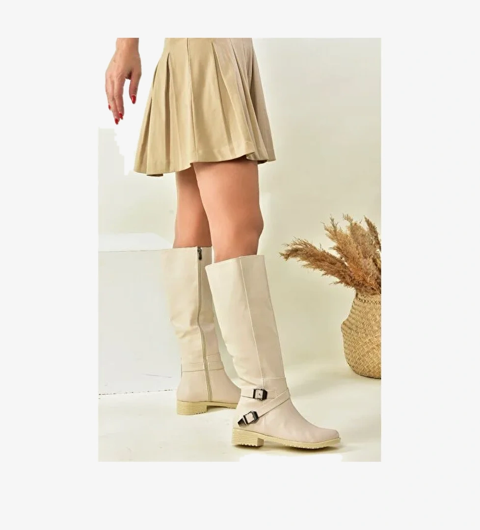 Bej Kısa Topuklu Kadın Çizme E726203409 - Görsel 1