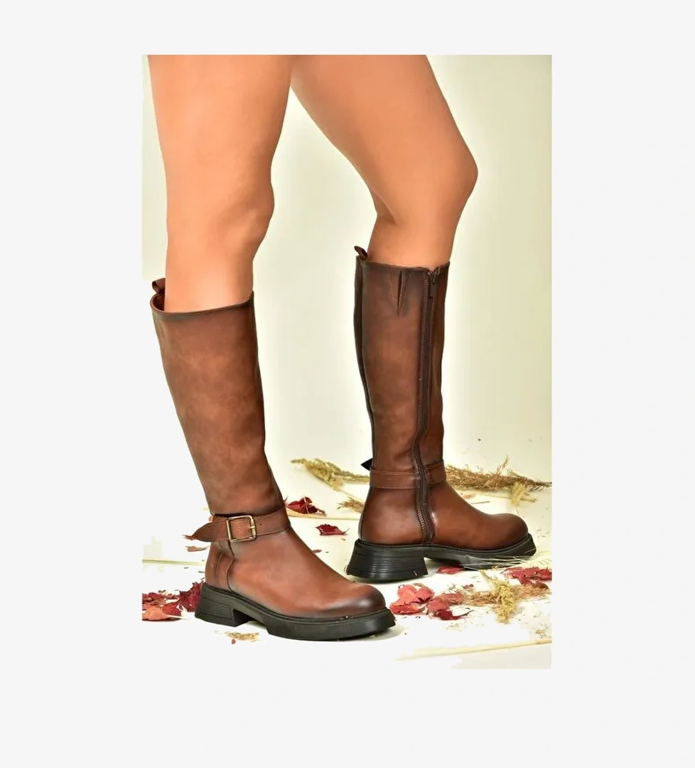 Taba Alçak Topuklu Günlük Kadın Çizme N674265009 - Görsel 1