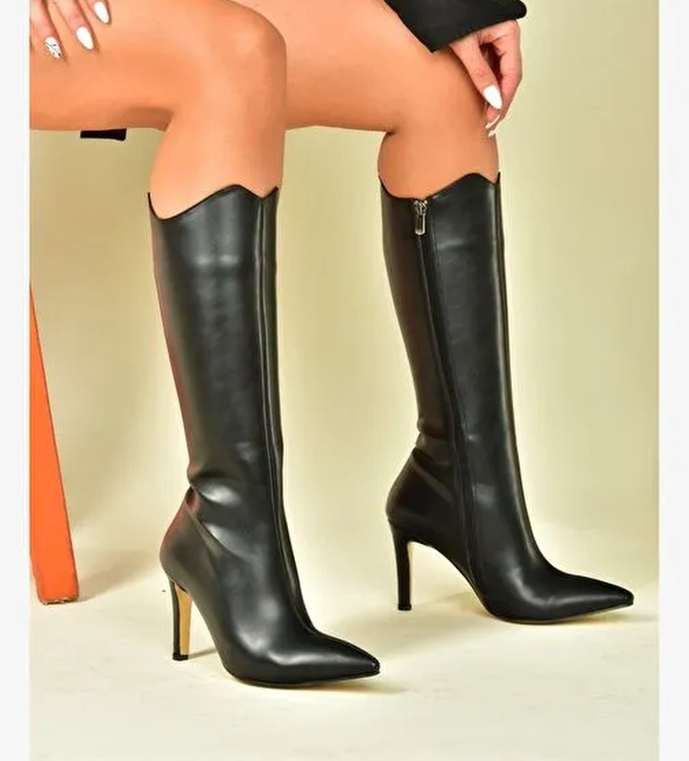 Siyah İnce Yüksek Topuklu Kadın Çizme N820120009 - Görsel 1