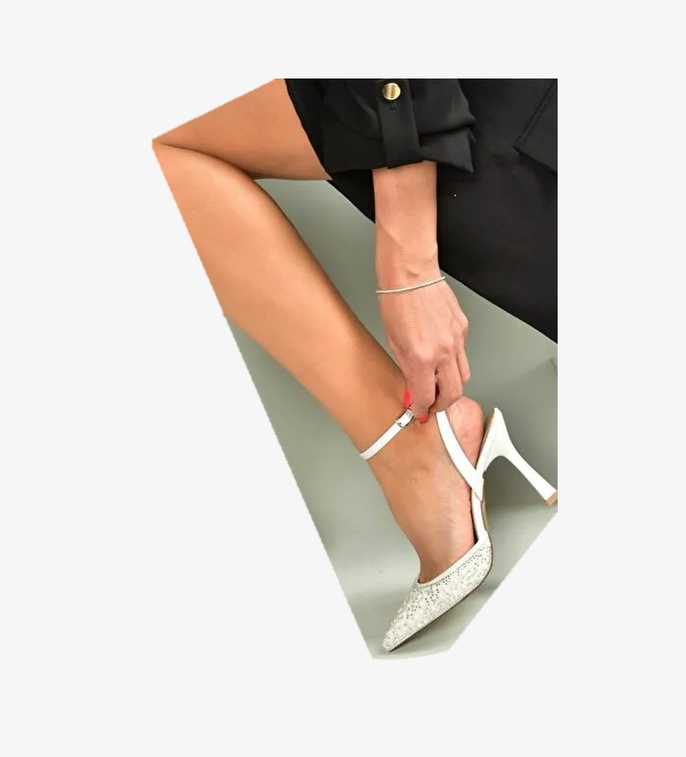 U676417604 Bej Kumaş Kalın Topuklu Abiye Ayakkabı - Görsel 1