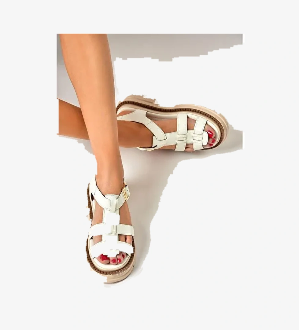 S437302009 Beyaz Kalın Tabanlı Kadın Sandalet - Görsel 1