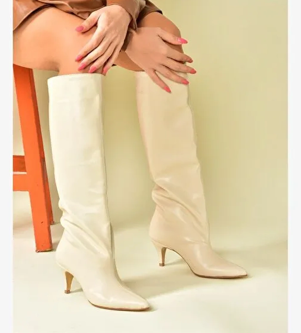 Bej Alçak Topuklu Kadın Çizme N749204009 - Görsel 1