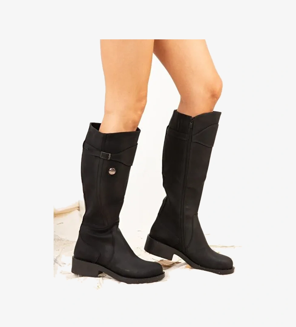 Siyah Suni Deri Kadın Çizme J674272309 - Görsel 1