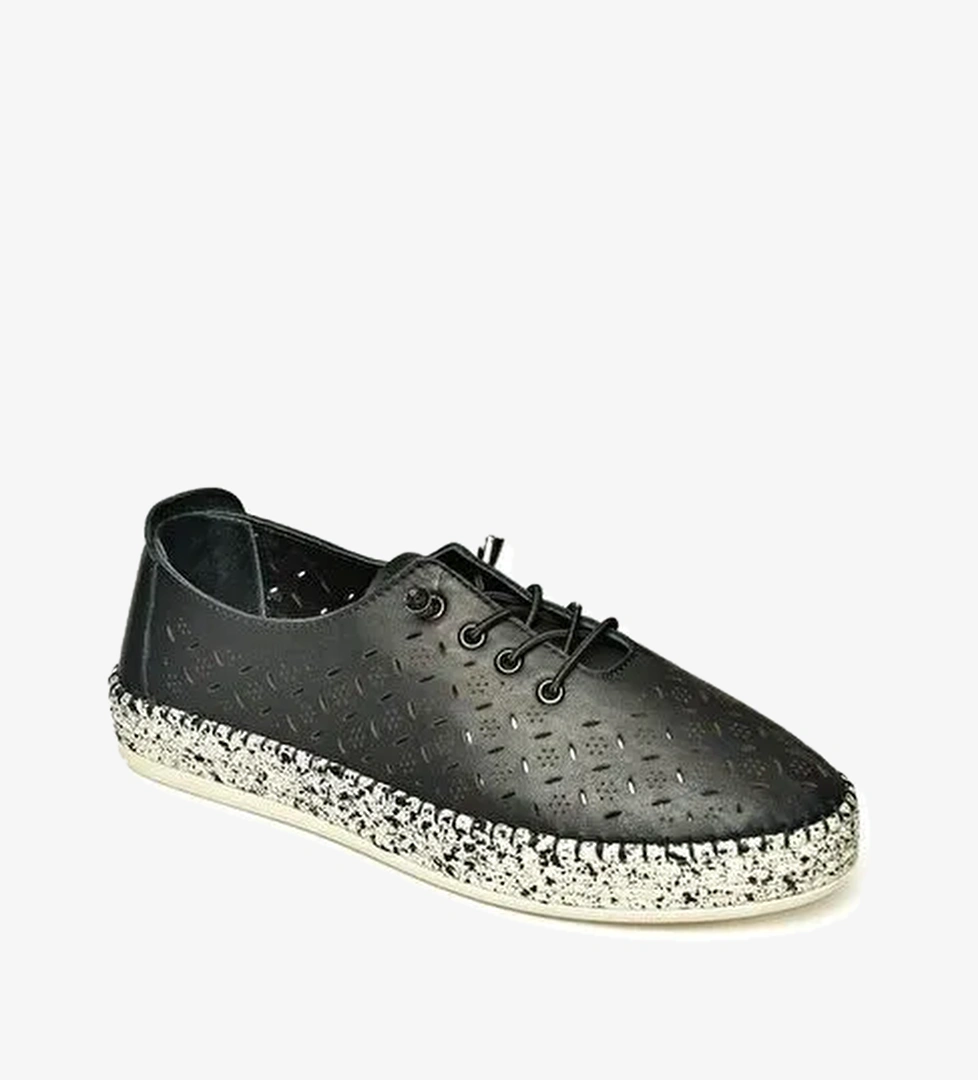 U555100103 Siyah Hakiki Deri Günlük Kadın Ayakkabı - Görsel 1