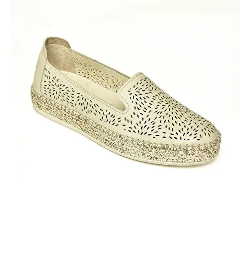 U555200103 Bej Hakiki Deri Kadın Günlük Ayakkabı - Görsel 1