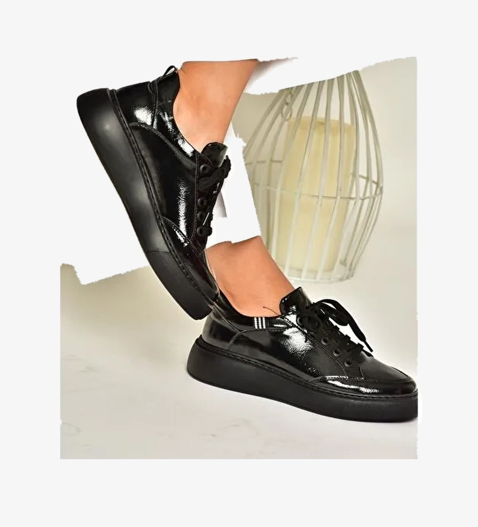 S274048408 Siyah Rugan Kadın Spor Ayakkabı Sneakers - Görsel 1