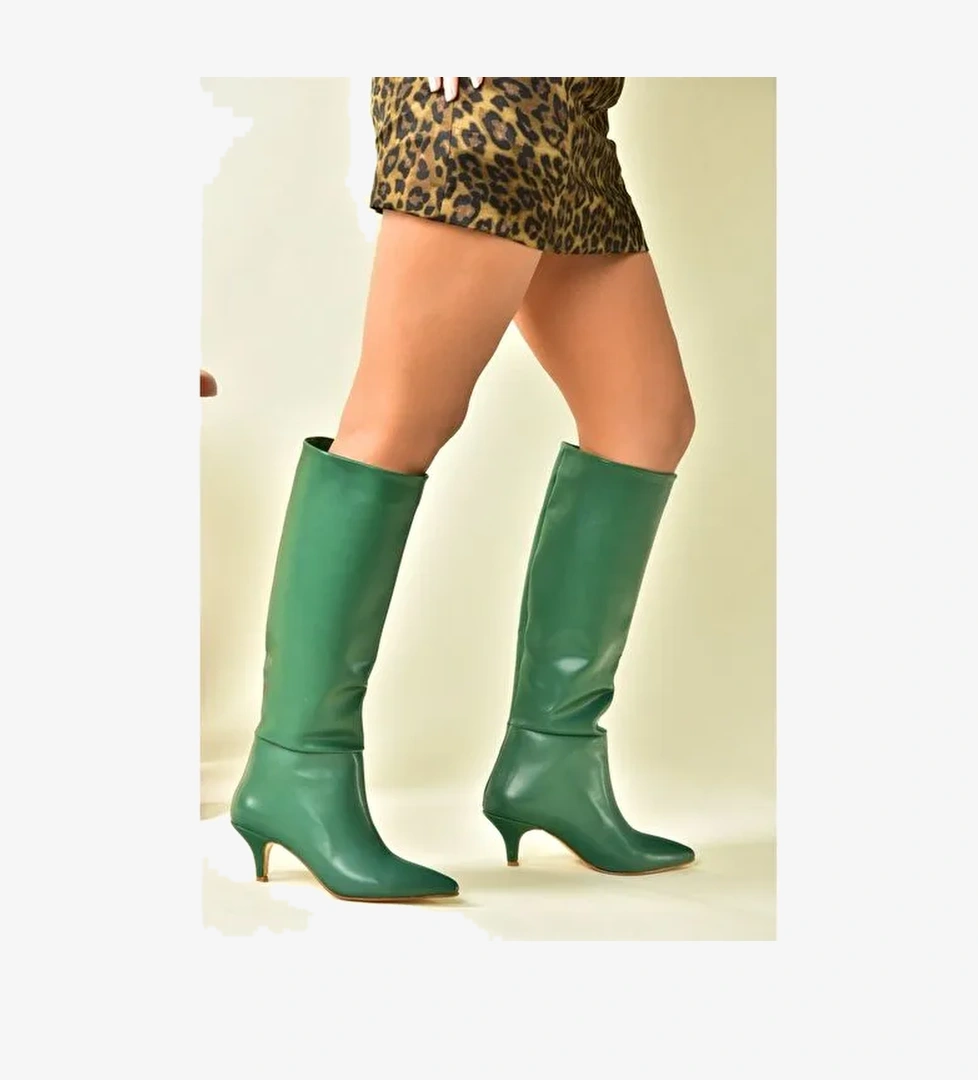 Yeşil Alçak Topuklu Kadın Çizme J749205309 - Görsel 1