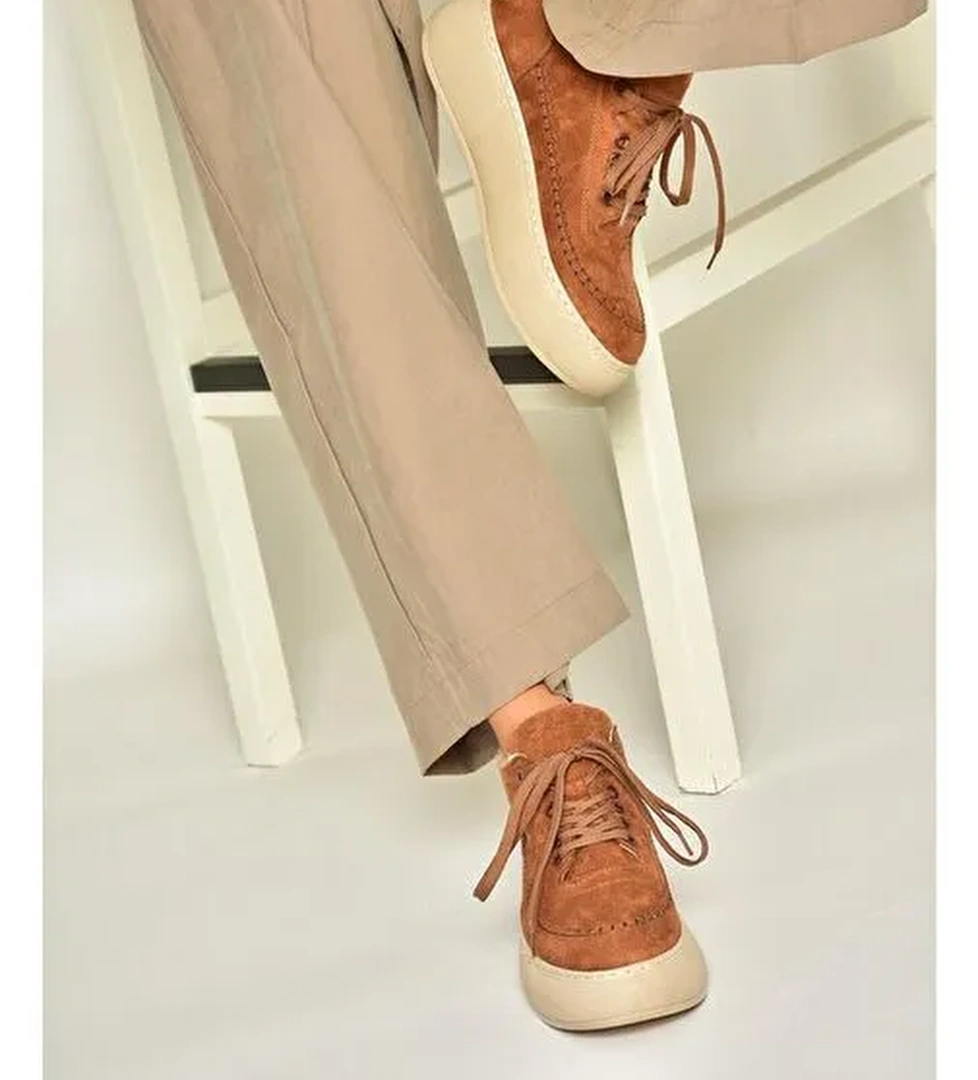 T811845302 Taba Süet Kalın Tabanlı Kadın Ayakkabı - Görsel 1