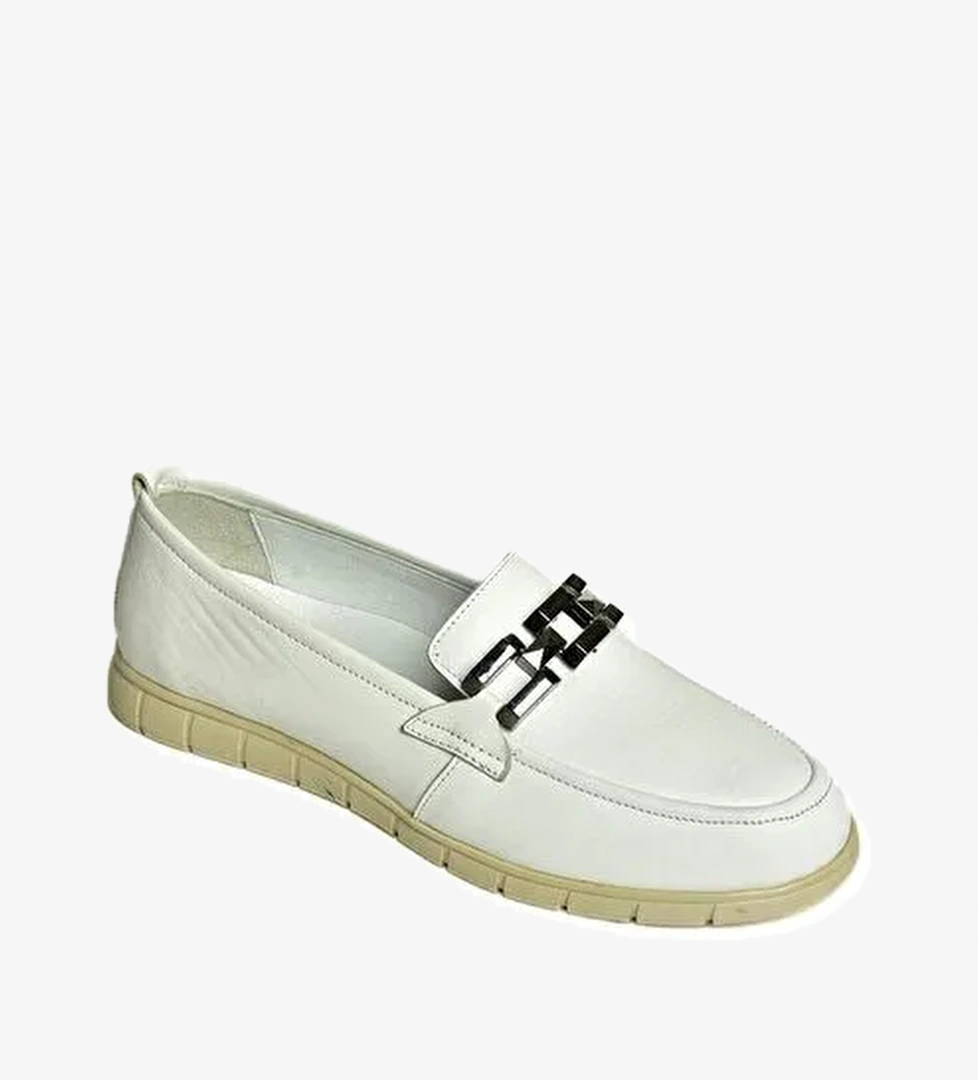 P555081103 Beyaz Hakiki Deri Günlük Kadın Ayakkabı - Görsel 1