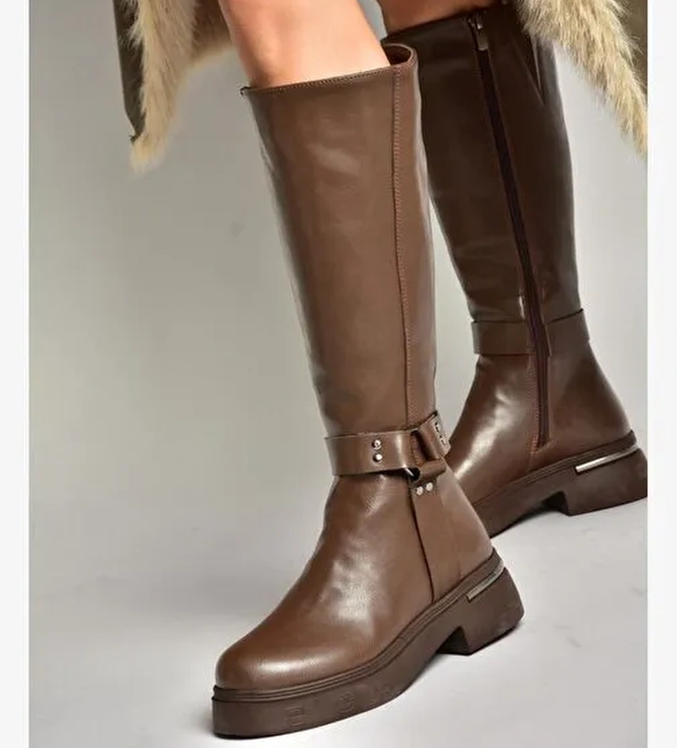 T996663009 Kahverengi Alçak Topuklu Kadın Çizme - Görsel 1