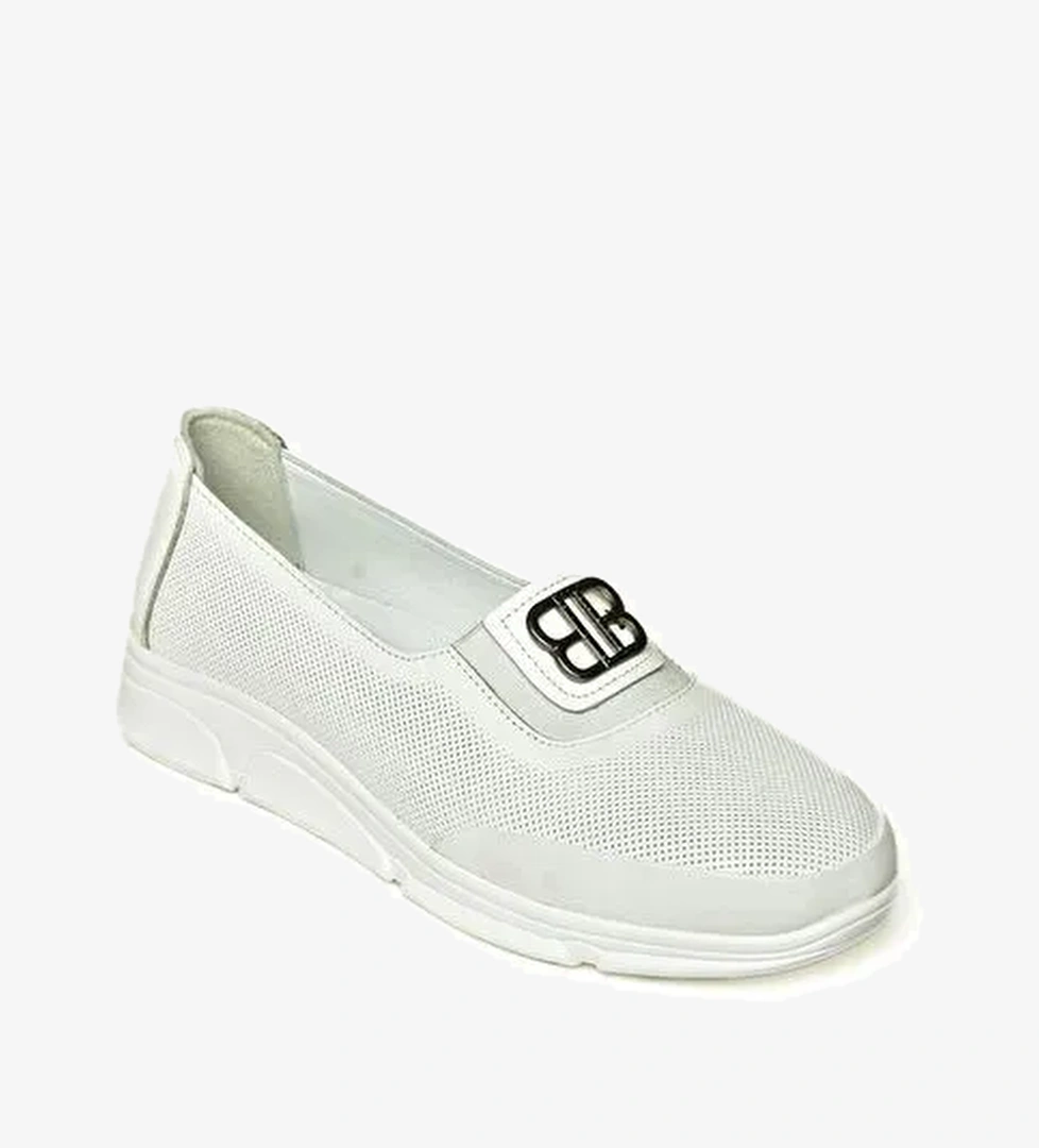 T555081303 Beyaz Hakiki Deri Comfort Ortopedik Taban Kadın Ayakkab - Görsel 1