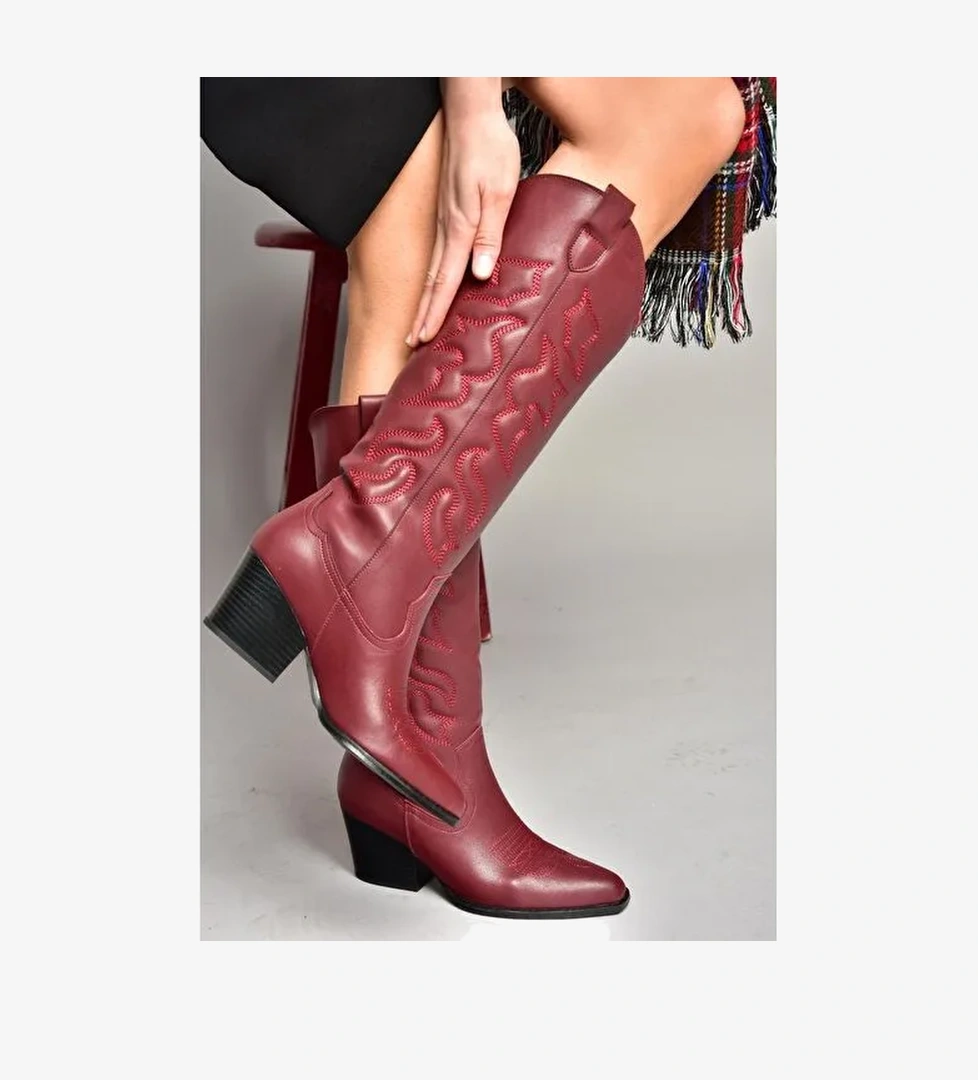 T296815009 Bordo Kovboy Model Kadın Çizme - Görsel 1