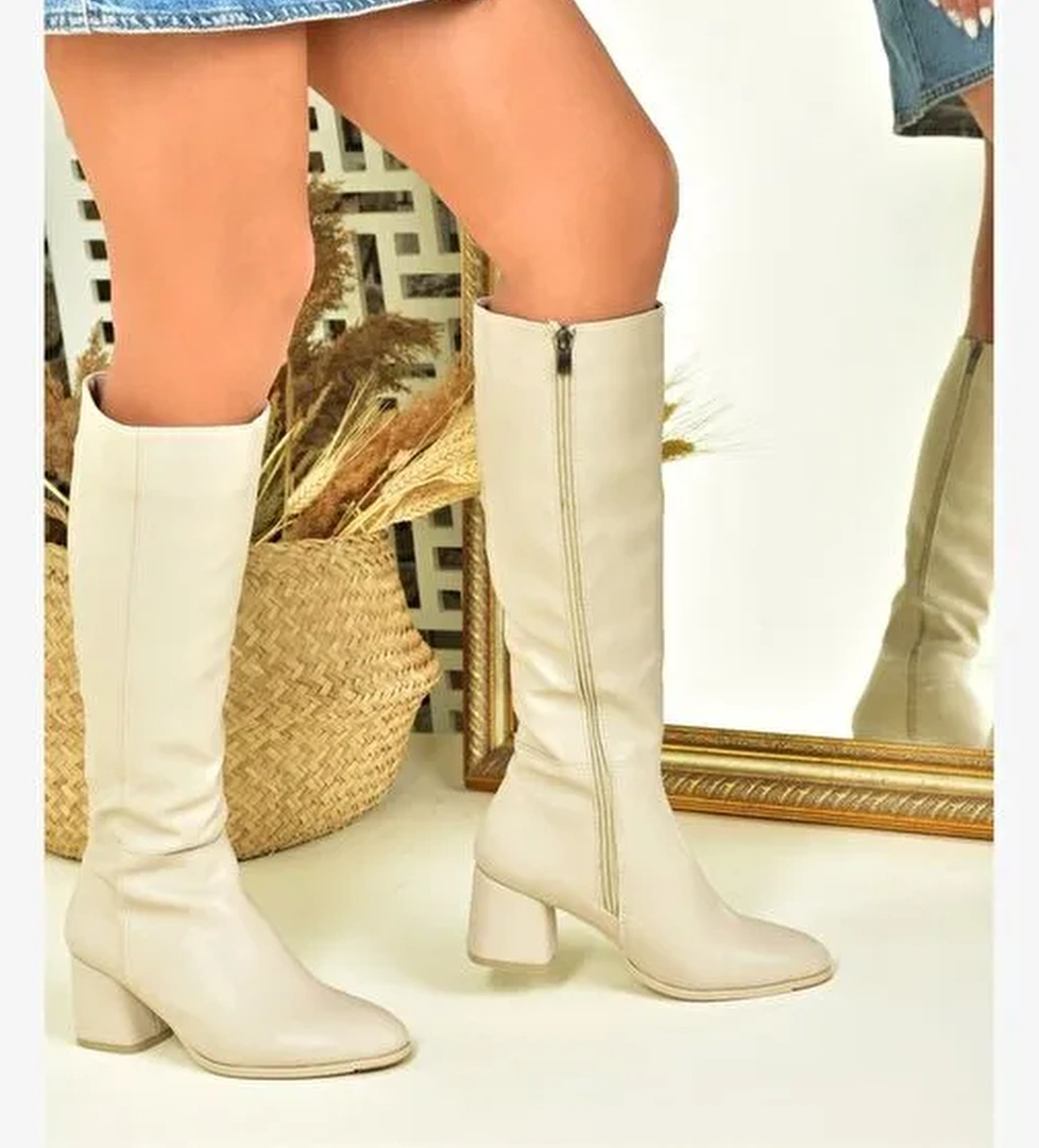 Bej Alçak Topuklu Günlük Kadın Çizme J848300109 - Görsel 1