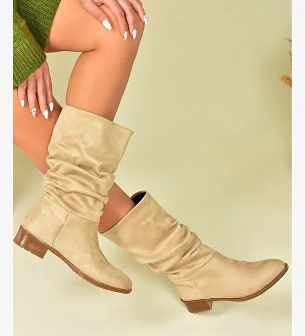 Ten Süet Büzgülü Günlük Kadın Çizme N726602102 - Görsel 1