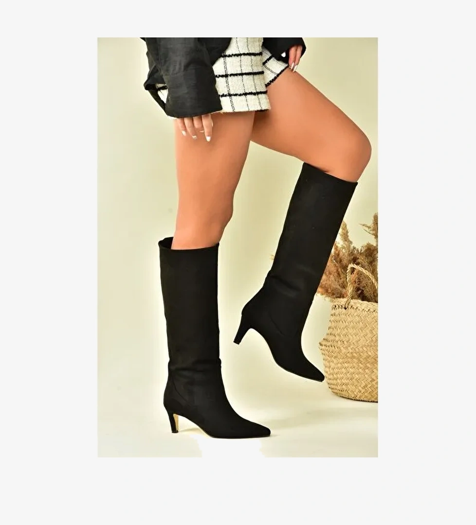 Siyah Süet Kısa Topuklu Kadın Çizme L882870402 - Görsel 1