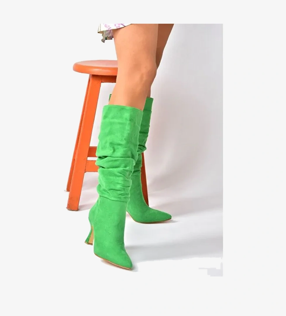 Yeşil Süet Topuklu Büzgü Model Kadın Ayakkabı N749830002 - Görsel 1