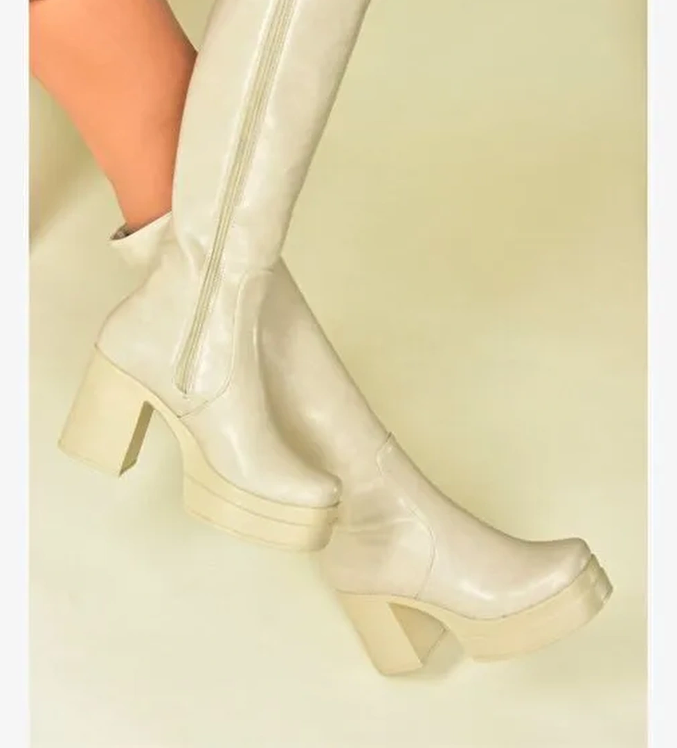 Bej Kalın Tabanlı Kadın Çizme N996650009 - Görsel 1