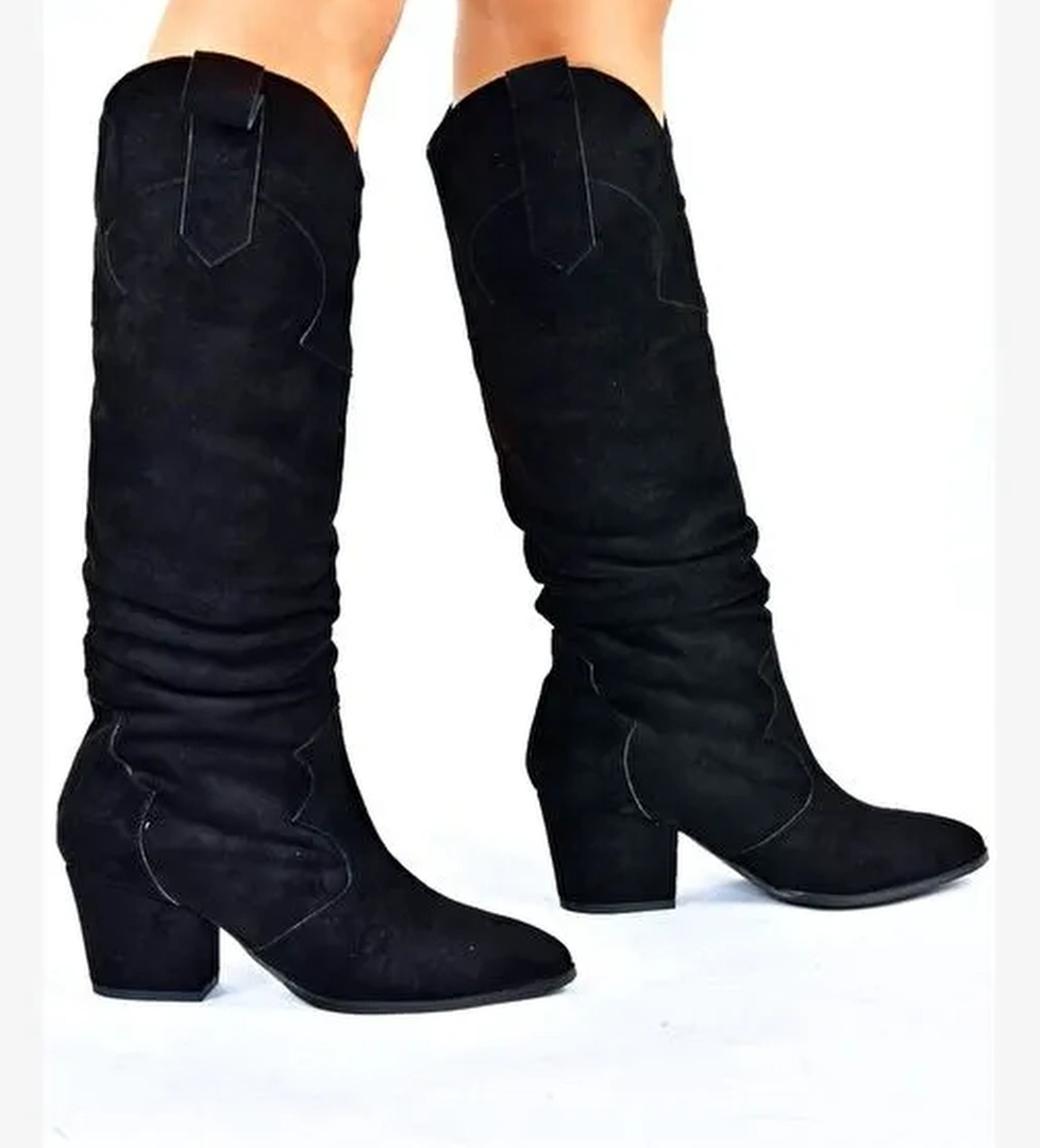 Siyah Süet Alçak Topuklu Kadın Çizme L296006802 - Görsel 1