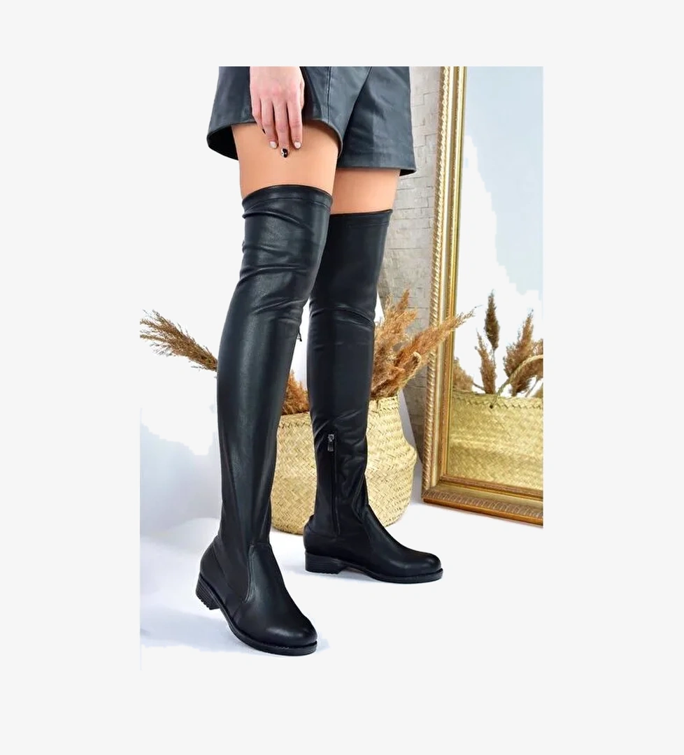 Suni Deri Siyah Streç Kadın Çizme G268573002 - Görsel 1