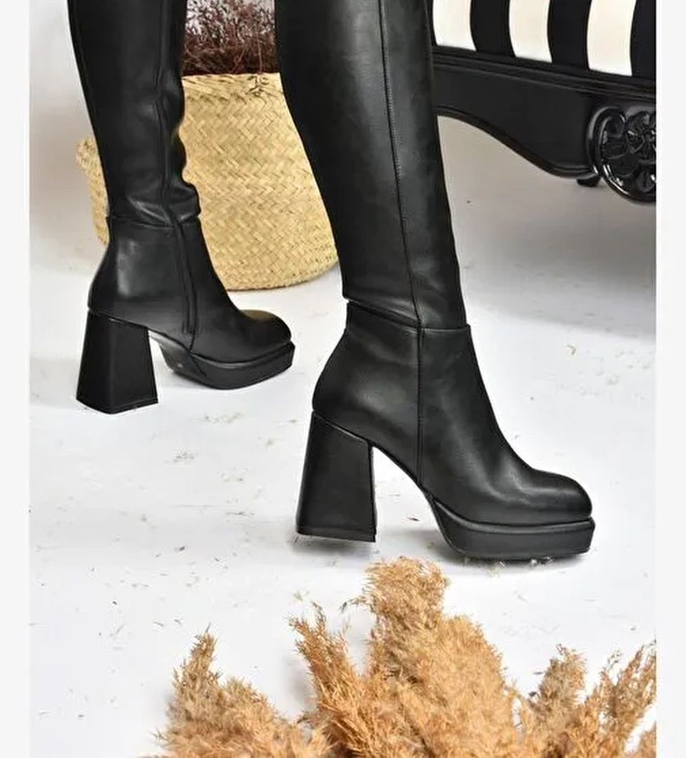 Siyah Platform Topuklu Kadın Çizme L282390109 - Görsel 1