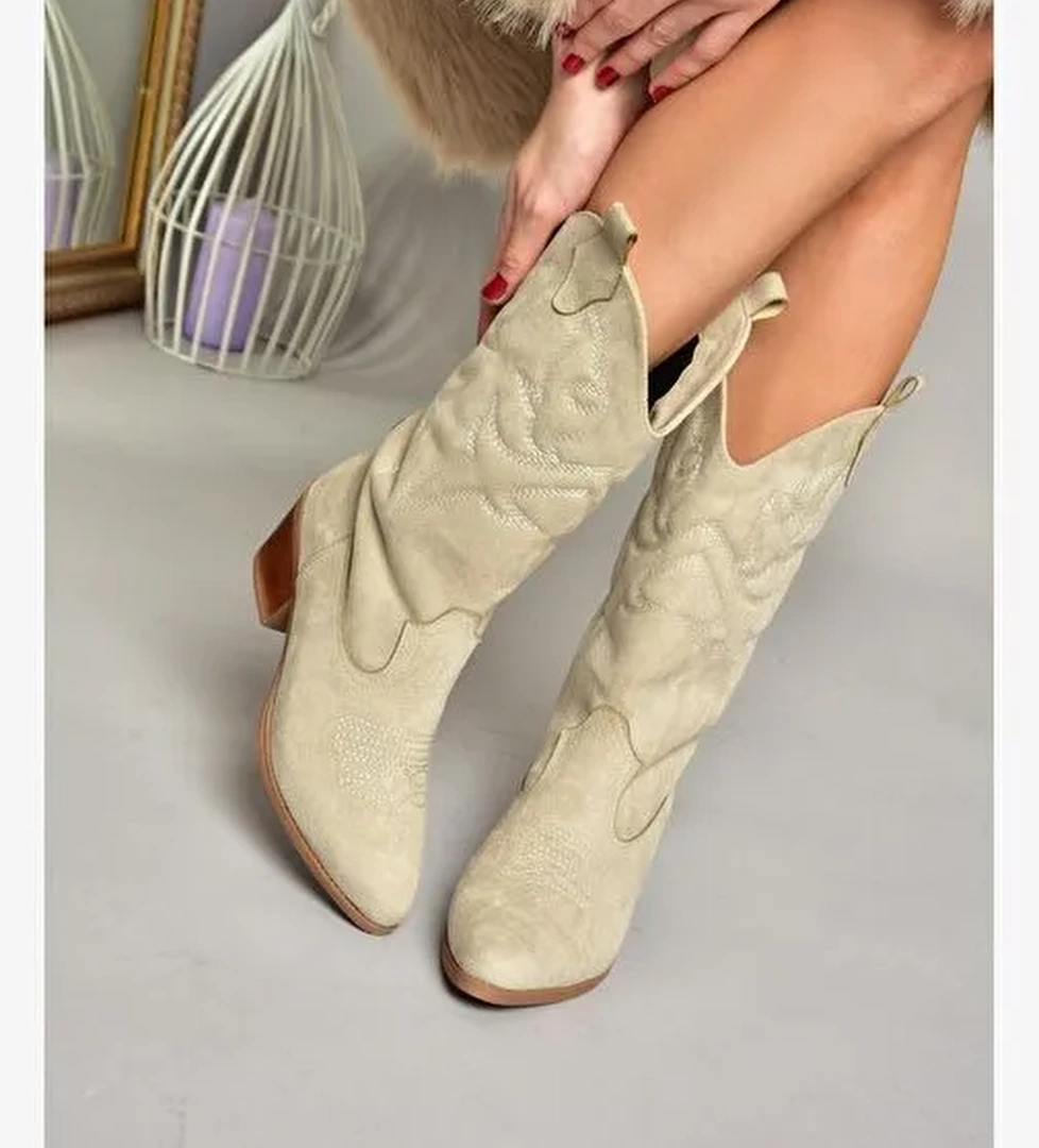 T820088702 Ten Süet Kovboy Model Kadın Çizme - Görsel 1
