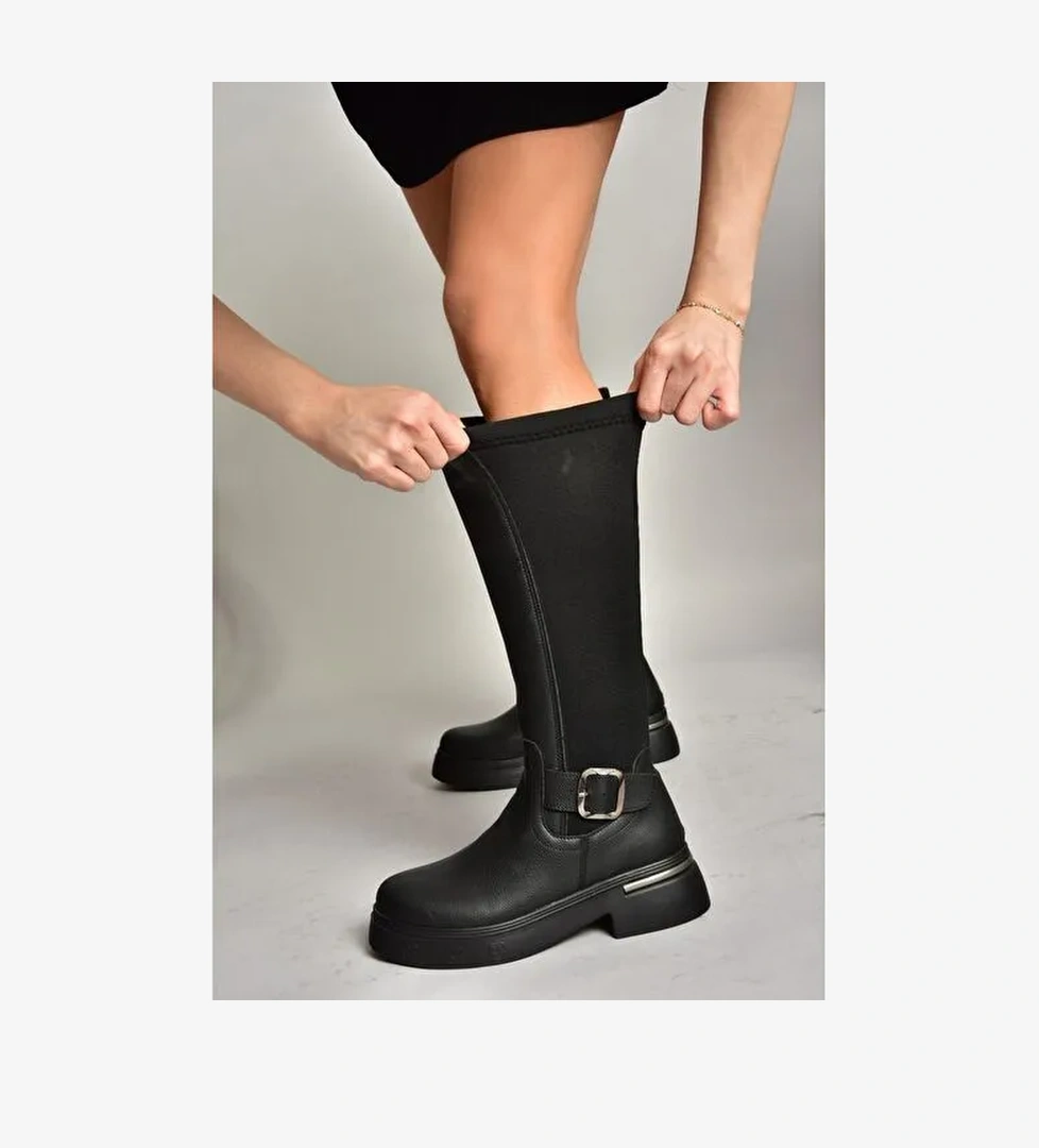 T996332009 Siyah Dalgıç Kumaş Klasik Çizme - Görsel 1