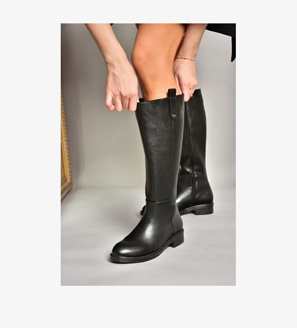 T590962009 Siyah Alçak Topuklu Kadın Çizme - Görsel 1