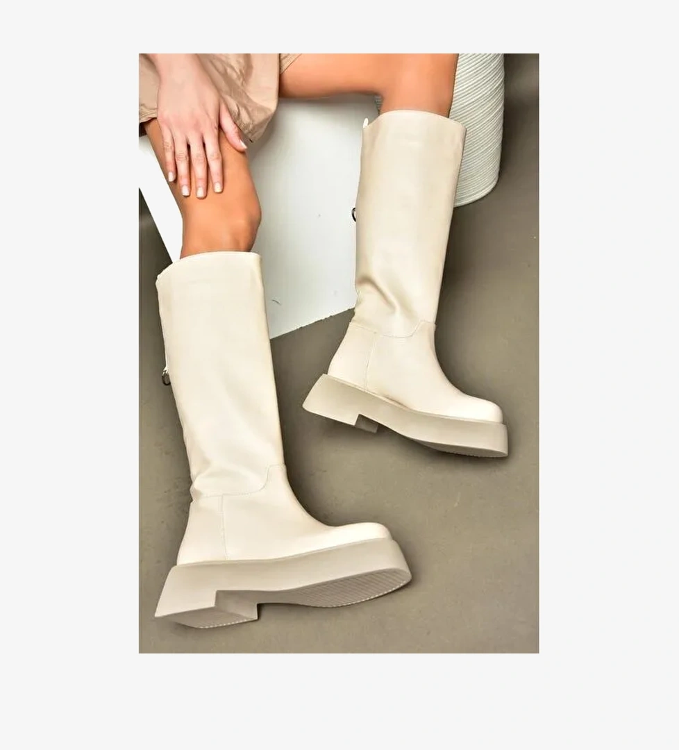 R610067009 Bej Kalın Tabanlı Çizme - Görsel 1