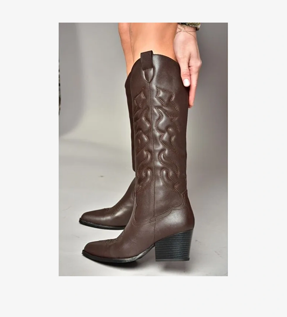 T296815009 Kahverengi Kovboy Model Kadın Çizme - Görsel 1