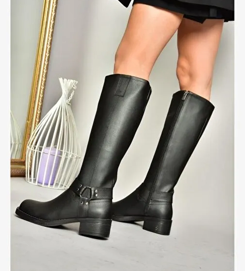 T404550009 Siyah Alçak Topuklu Kadın Çizme - Görsel 1