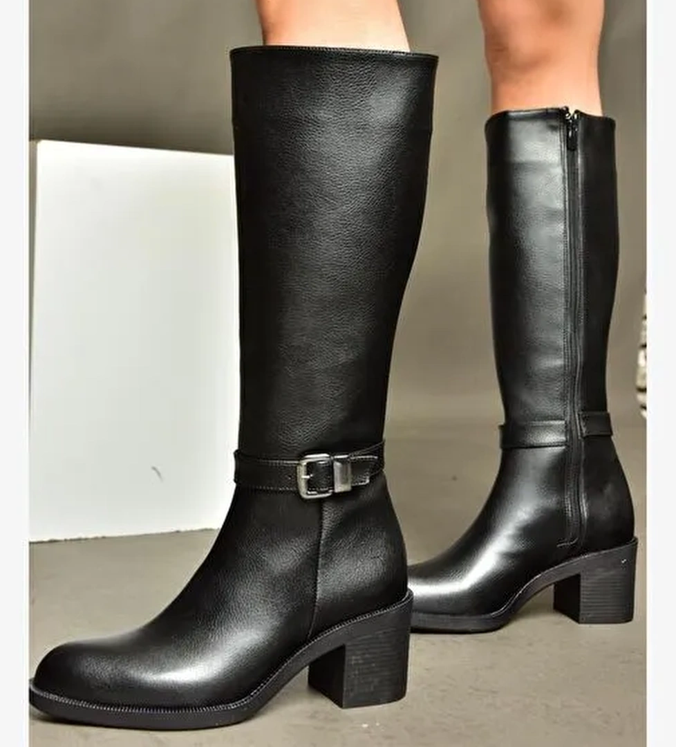 R404804809 Siyah Alçak Topuklu Kadın Çizme - Görsel 1