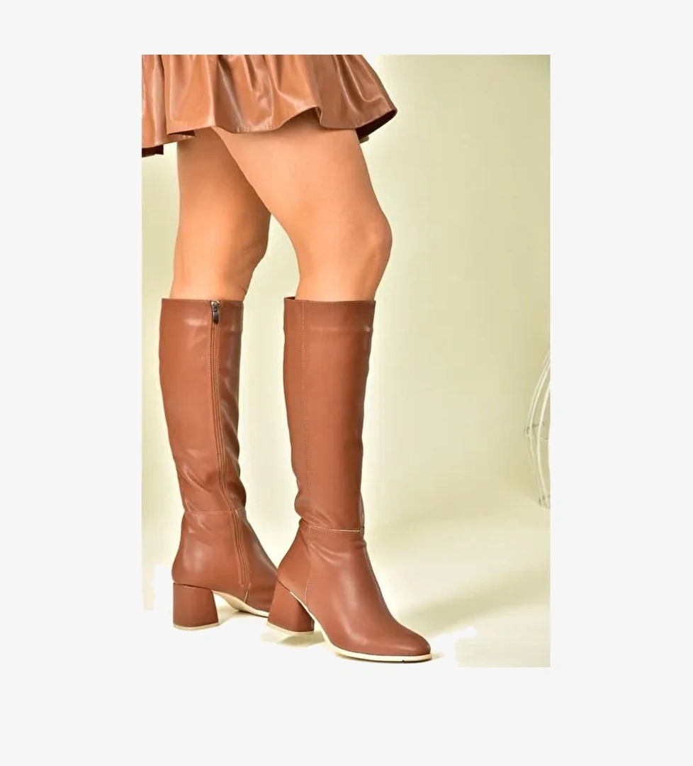 Koyu Taba Alçak Topuklu Günlük Kadın Çizme J848300109 - Görsel 1