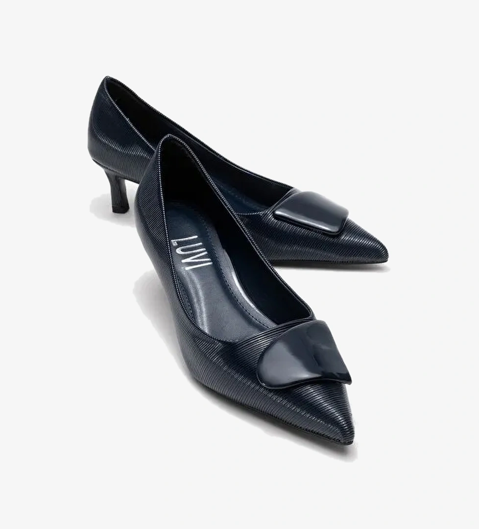 BRIANA Lacivert Çizgili Tokalı Kadın Topuklu Ayakkabı