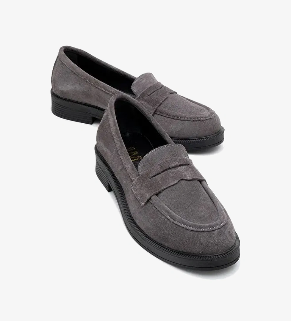 PLİNE Füme Süet Hakiki Deri Kadın Loafer Ayakkabı - Görsel 1