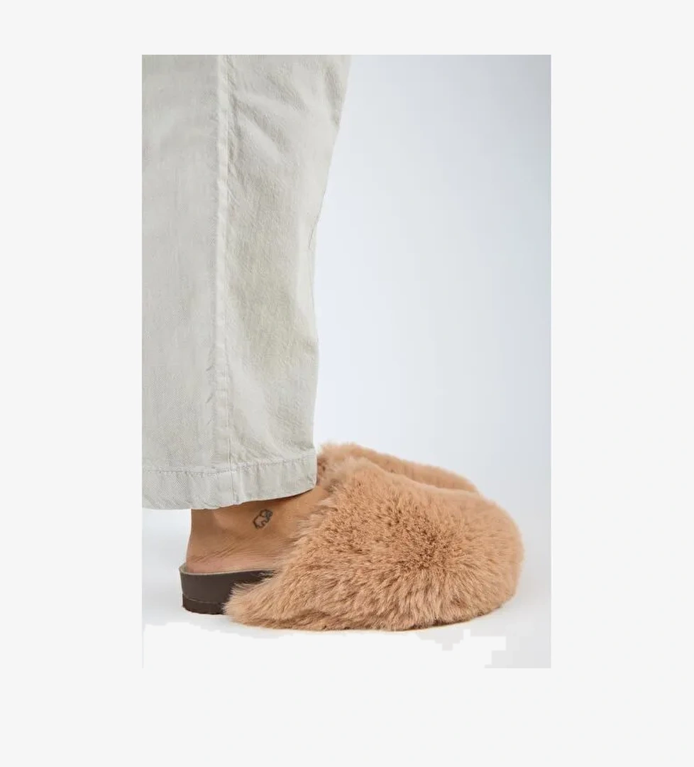 Manijero Gaye Kadın Peluş Düz Taba Terlik - Görsel 1