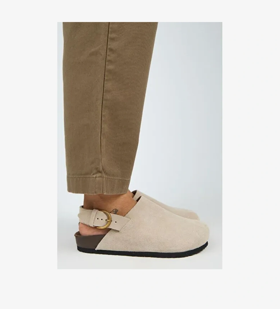 Manijero Antonella Kadın Deri Hakiki Deri Arkadan Kemerli Sabo Bej Sandalet - Görsel 1