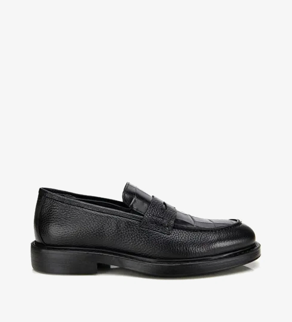 Erkek Deri Siyah Kroko Detaylı Klasik Loafer 02AYH315320A100 - Görsel 1