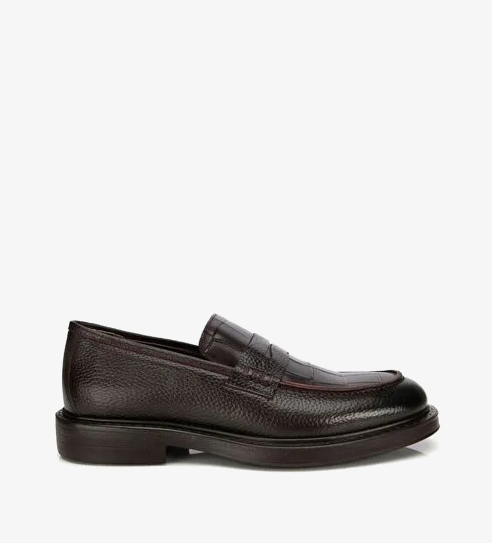 Erkek Deri Kahverengi Kroko Detaylı Klasik Loafer 02AYH315320A480 - Görsel 1