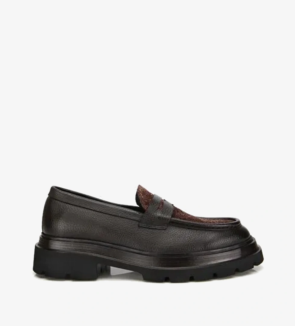 Erkek Deri Kahverengi Kırçıllı Yüksek Tabanlı Klasik Loafer 02AYH312340A480 - Görsel 1