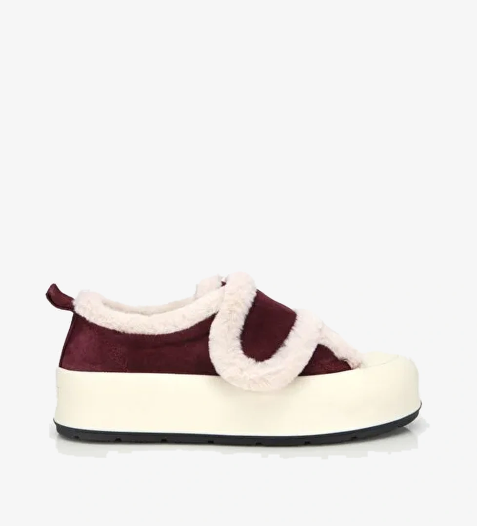 Kadın Süet Deri Bordo İçi Kürklü Kalın Bantlı Spor Ayakkabı 01AYH316800A780 - Görsel 1