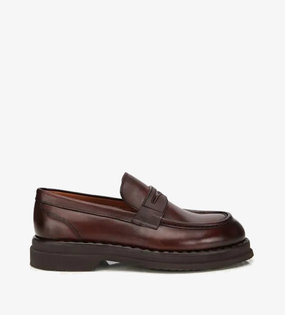 Erkek Deri Kahverengi Dikiş Detaylı Kalın Tabanlı Klasik Loafer 02AYH313910A480 - Görsel 1