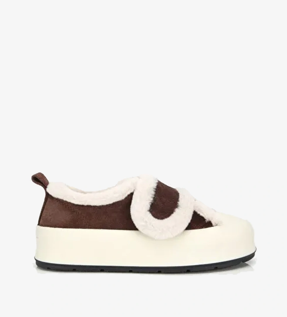 Kadın Süet Deri Kahverengi Kürklü Kalın Bantlı Spor Ayakkabı 01AYH316800A480 - Görsel 1