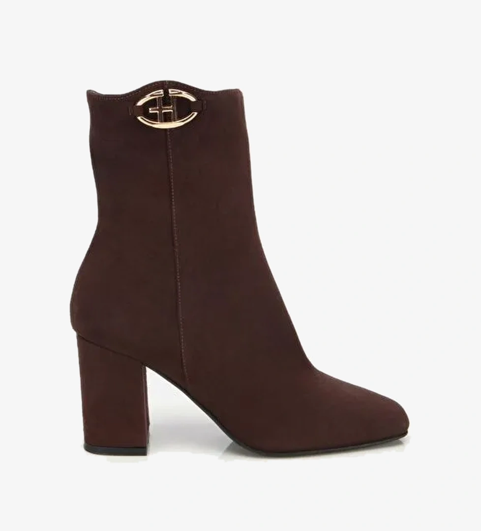 Kadın Süet Deri Kahverengi Tokalı Kare Uçlu Bilekte Topuklu Bot 01BOH312630A480 - Görsel 1